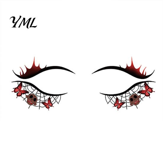 Vodotěsné obličejové tetování Halloween dočasné pro ženy, sada make-upu s dýní a pavučinou, samolepky na oční art, dekorace na maškarní ples, karneval, cosplay