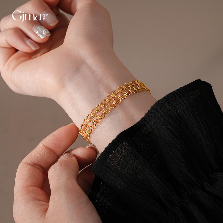 Bracciale in pizzo traforato placcato oro 18k vero Bracciale europeo e americano Gioielli semplici donna