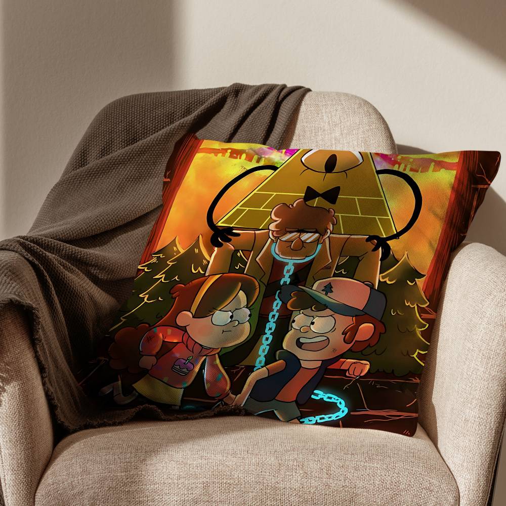 Dipper and Mabel Gravity Falls Pillow Case Anti-dustmite Pillowcase Invisible zipper silky short plush Sofa cushion cover