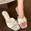 Women's Shoes Summer Square Toe High Heel Slipper Fashion French High Heel Sandals for Women Peep Toe Butterfly-knot Dress Slide