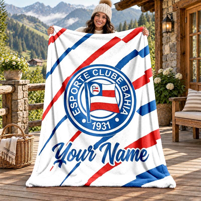 Esporte Clube Bahia Custom Name Flannel Blanket Personalized Soft Warm Plush Throw Blanket Customized Gift for Family Friends