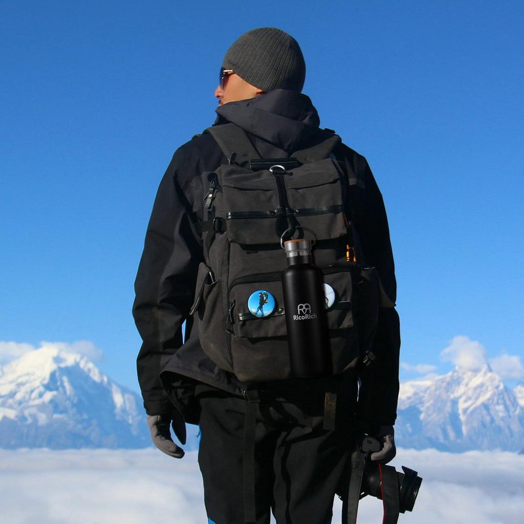 RicoRich Vacuum Insulated Stainless Steel Water Bottle Sports Bottle 750ml Black Thermal/Cold (RRWB06-BK)…