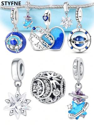 Charms Plata Copper Colors Blue Ocean Star Beads Charmpendant For Original Bracelet For Women Diy Jewelry Love Gift