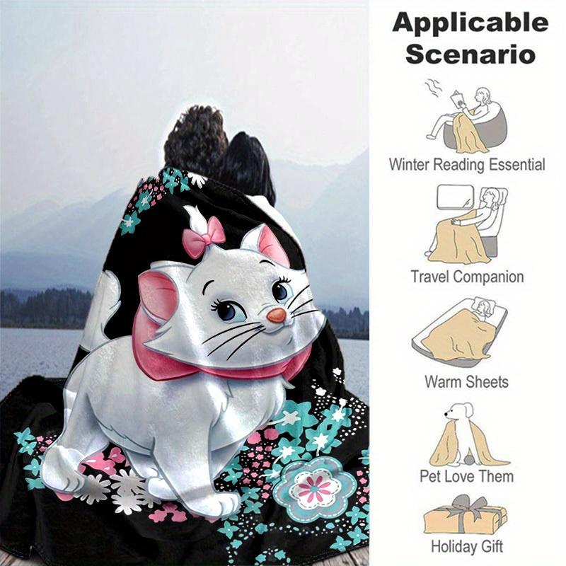 1PC Cartoon Marie Cat Print Blanket, Seasonal Universal, Home Decoration, Throw, Quilt, Soft Flannel Throw Blanket, Versatile & Cozy for Bedroom,Cute
