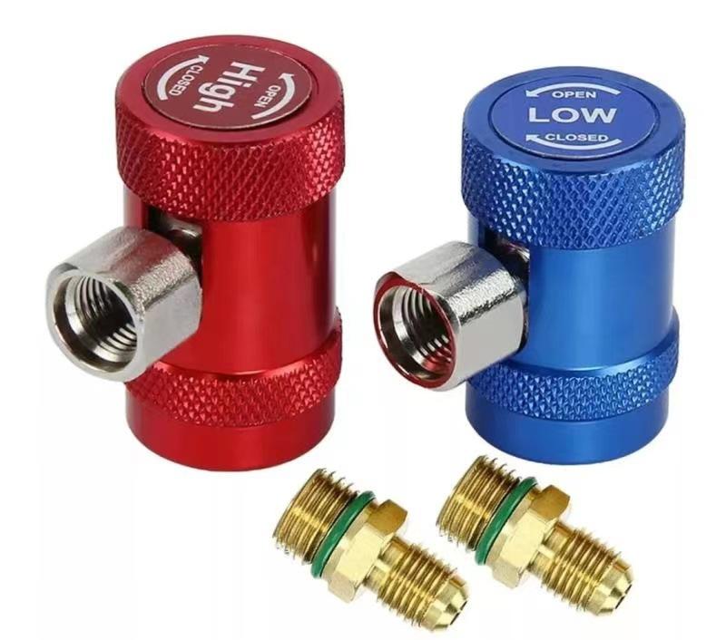 Freon R1234YF/R134A Auto Car Quick Coupler Connector Brass Adapters Air Conditioning Refrigerant Adjustable AC Manifold Gauge