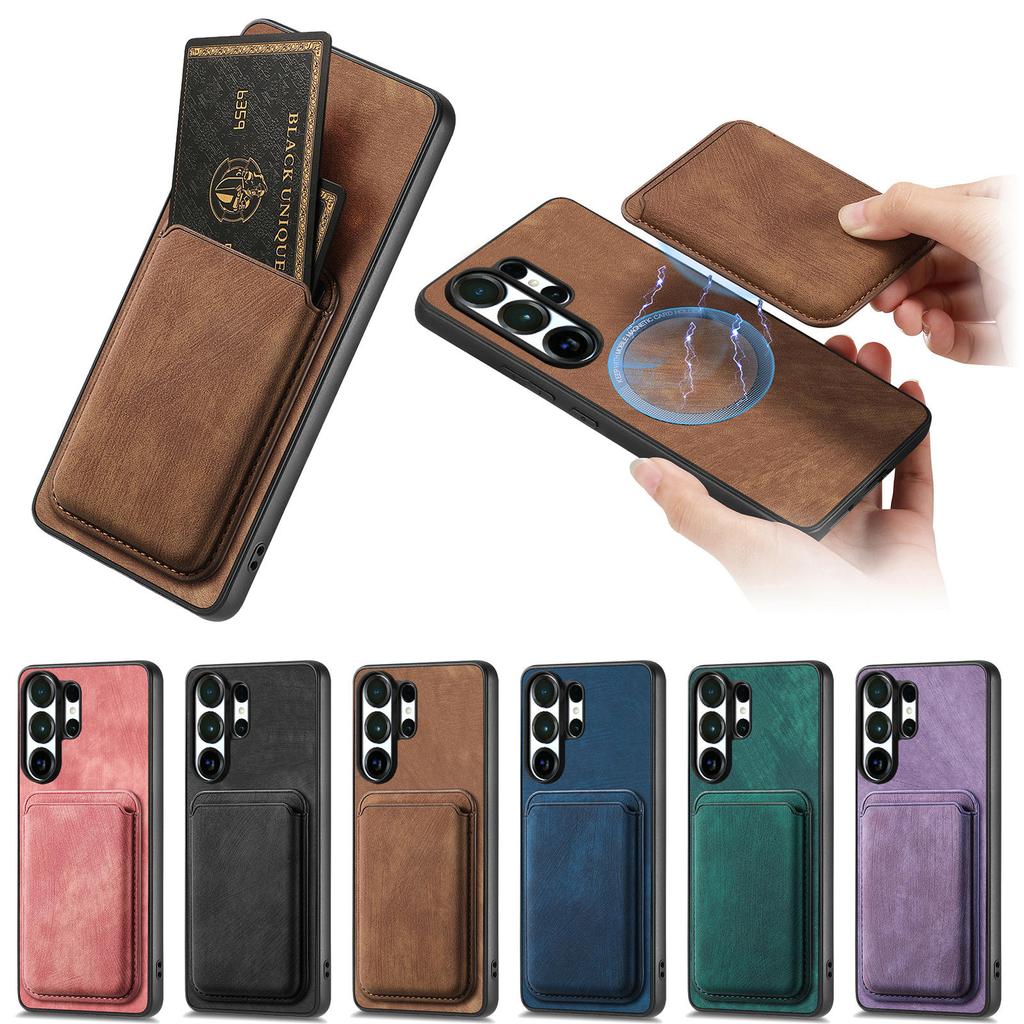 2 in 1 Magnetic Retro Cards Solt Leather Wallet Case For Samsung S25 Ultra S24 Plus S23 A16 A56 A36 A06 A17 A07 Skin Feel Cove