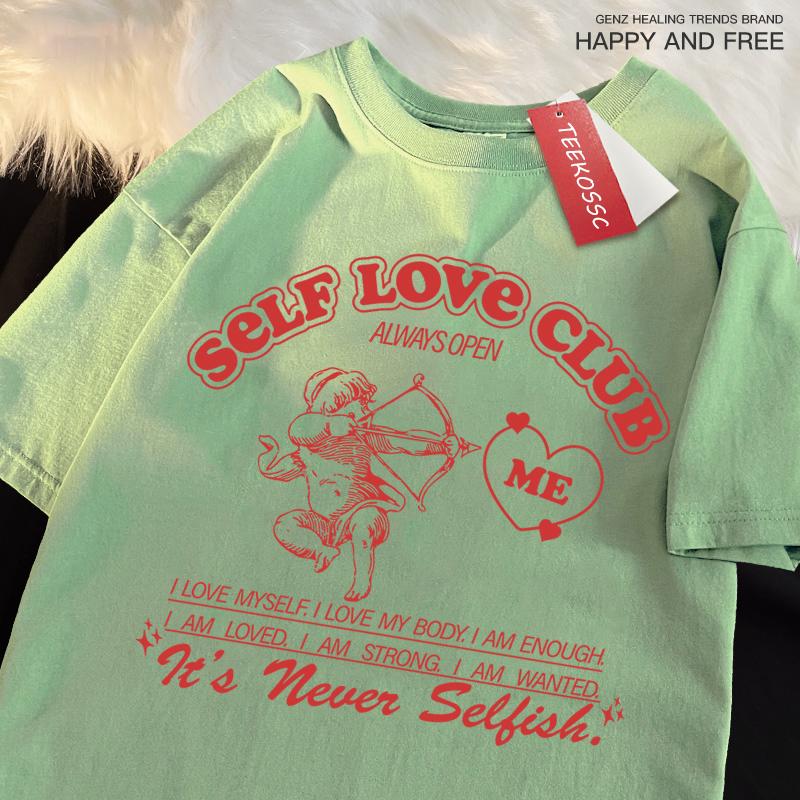 Self Love Club Fun Cupid Men Women T Shirts Breathable Street Tee Clothes Cotton Summer Fashion Loose Casual Oversized T Shirt