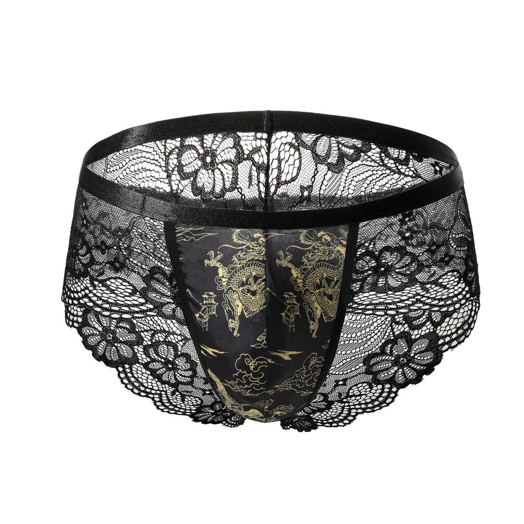 Men's sexy lace panties perspective boxers sexy hollow boxers bed seduction flirting underwear