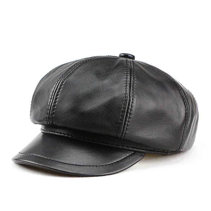 Lambskin Genuine Leather Beret - Women s Duckbill Hat, Slimming Design, Autumn/Winter Style, Octagonal Unisex Painter s Hat. L (54-56cm) Adjustable