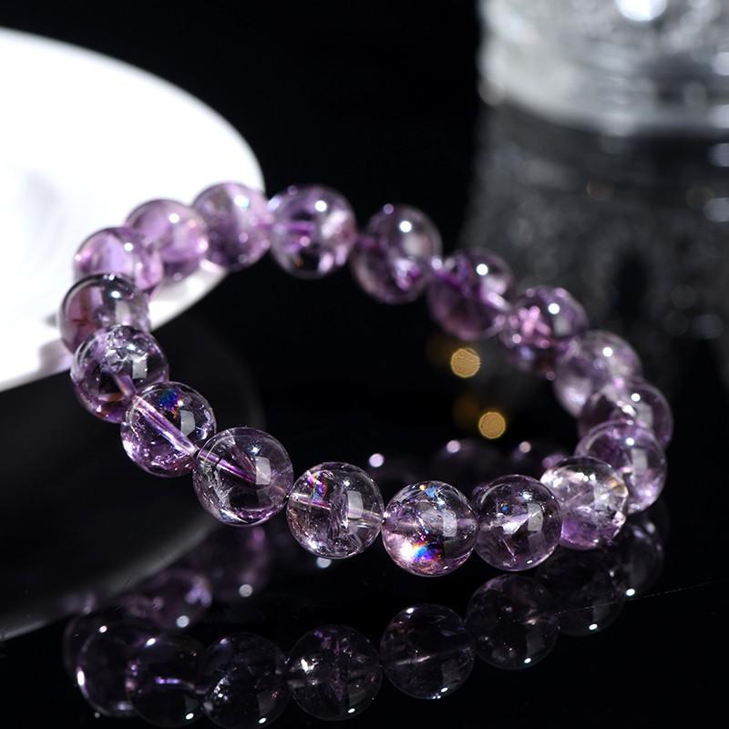 Natural Amethyst Crystal Bead Bracelet Women Men Smooth Polished Round Beads Boho Chic Jewelry Gift