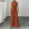 VONDA Summer Women Sleeveless Beading Casual Long Elegant Jumpsuits Overalls