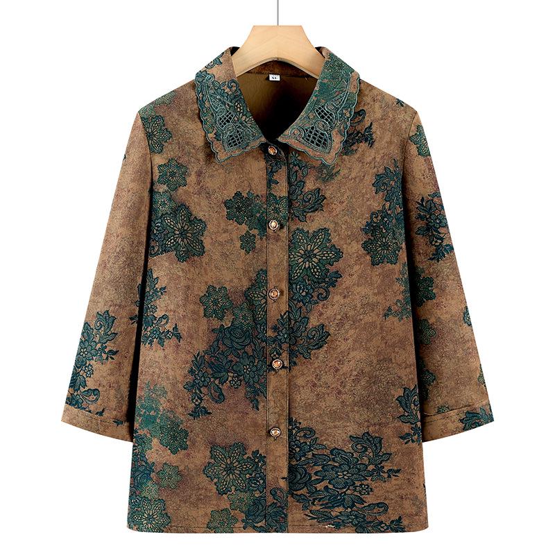 

Spring-Summer Grandma Style Cardigan: Fashionable Printed Button-Up for Women in 60s-70s, Plus Size, Suitable for Spring & Autumn 3XL (125-140 lbs)