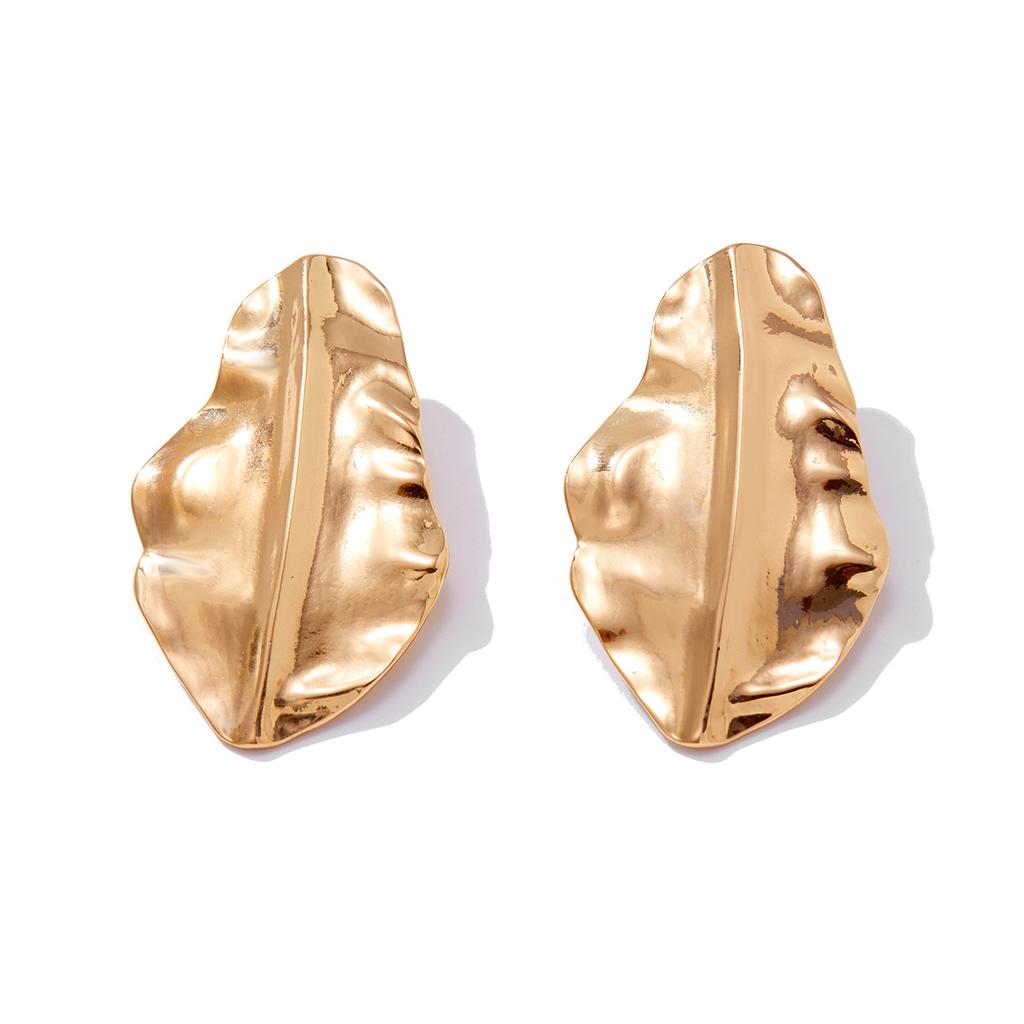 Wind Liquid Metal Pleated Flower Stud Earrings, Design Sense Leaf Petal Earrings