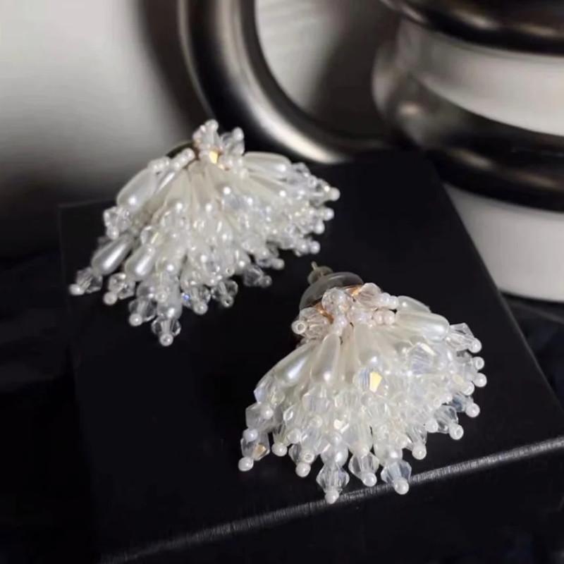Fashion New Korean Acrylic Pearl Flower Tassel Earrings Womens Girls Elegant Pendants Wedding Party Jewelry Gifts