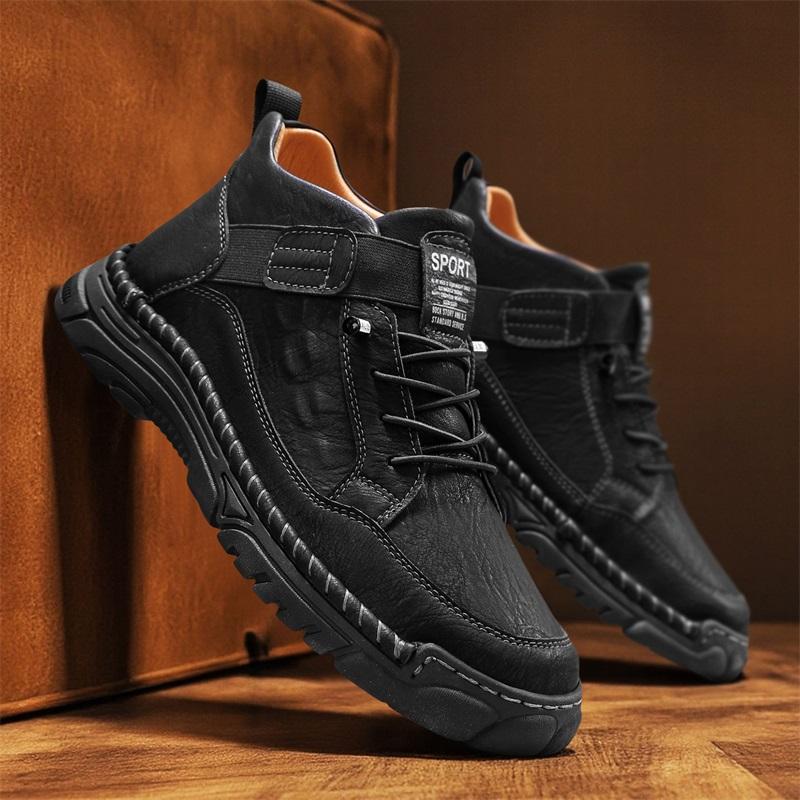 Italienische Herren-Outdoor-Wanderstiefel Lässige Leder-Bequeme Designer-Fahrschuhe Mode Vintage Handgemacht Dicksohlige Sneaker