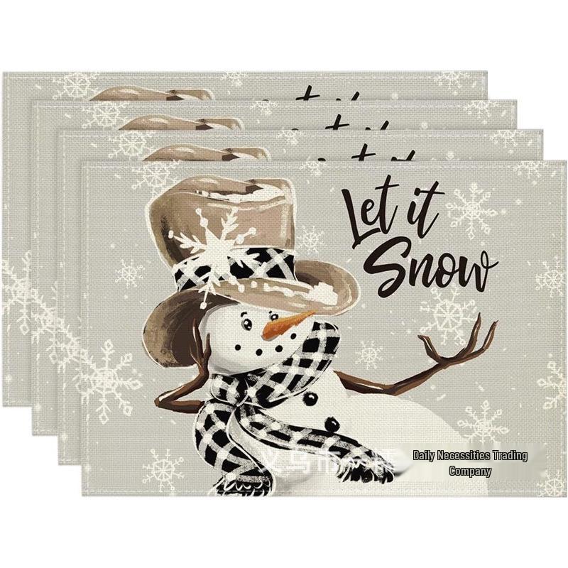 Christmas Snowman & Snowflake Plaid Insulated Placemat - Festive Table Decoration