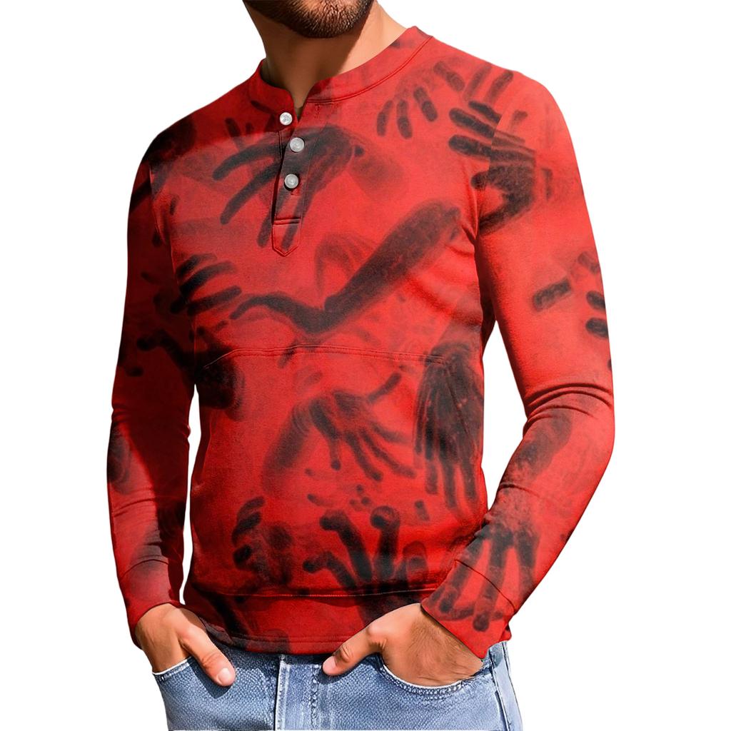 Men's Casual Button-Down Sweatshirt Fashion Printed Long Sleeve Shirt Pullover