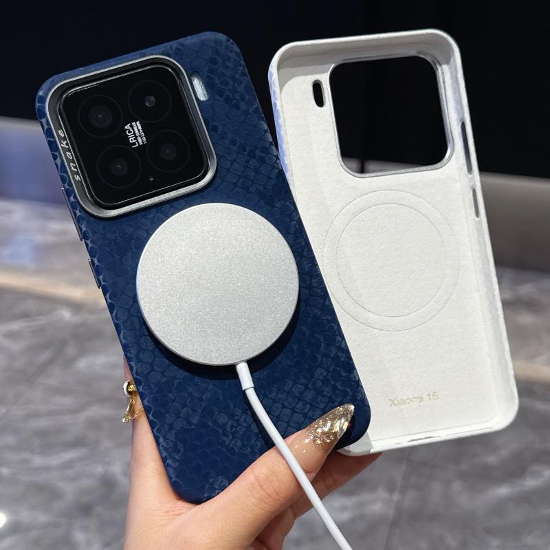 For Xiaomi Mi 15 14 15s Pro Case Luxury Snakeskin Texture Leather Magnetic Metal Lens Full Protection Anti-Fingerprint Cover