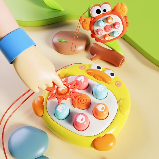 Animal Push Button Game Console with Lanyard Cartoon Rabbit Crab Duck Press Button Game Machine Toddler Educational Finger Clicker Fidget