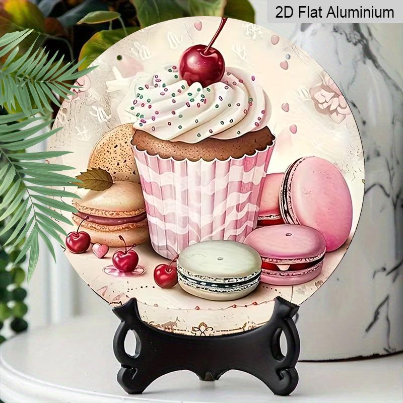 2D Flat Aluminum 7.87 Inch X 7.87 Inch Cake and Macaron Style Wall Decoration. Suitable for Living Rooms, Kitchens, Bars, Cafes, Clubs, Porches