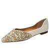 Spring and summer 2025 new pointed rhinestone single shoes women's shallow mouth flat bottom casual fairy wind ladyshoes large size women's shoes