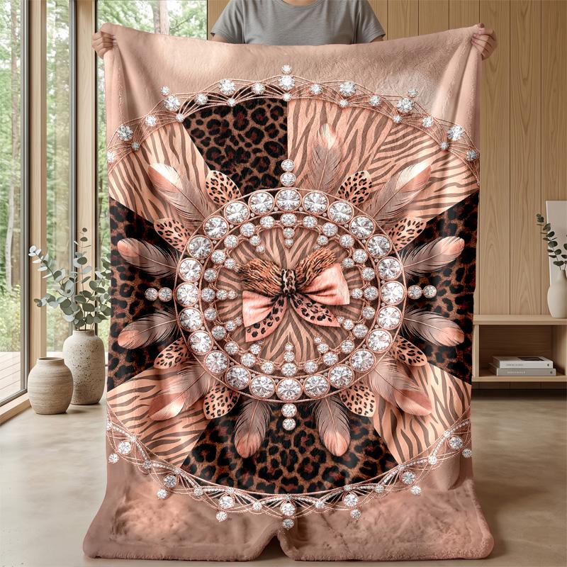 Leopard and Palm Jungle Print 1 Theme blanket Lightweight Warm Flannel Blanket Decorative Throw Blanket for Home Decoration