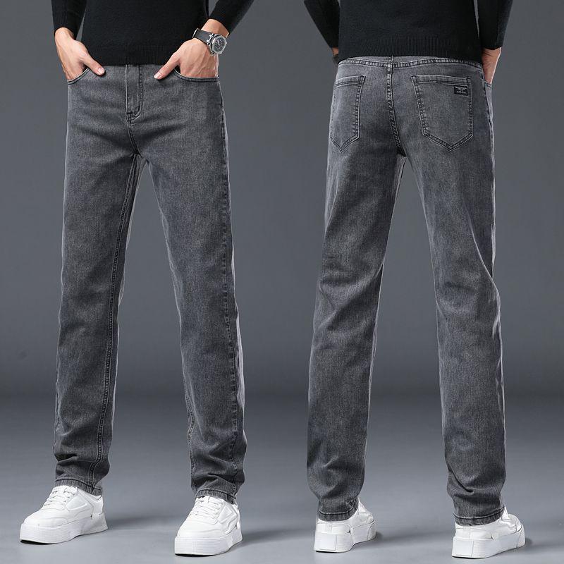Men's Slim Jeans Korean Fashion Elastic Straight Casual Denim Pants Comfortable Work Male Spring Autumn Trousers Black Gray