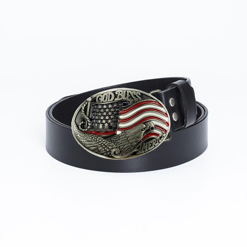 Fibbia Aquila in Bronzo Cintura in Pelle con Bandiera Americana - Accessorio di Moda da Uomo
