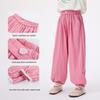 Girls' Elastic Waist Lace Cuffed Wide-Leg Pants with Apple Buttons