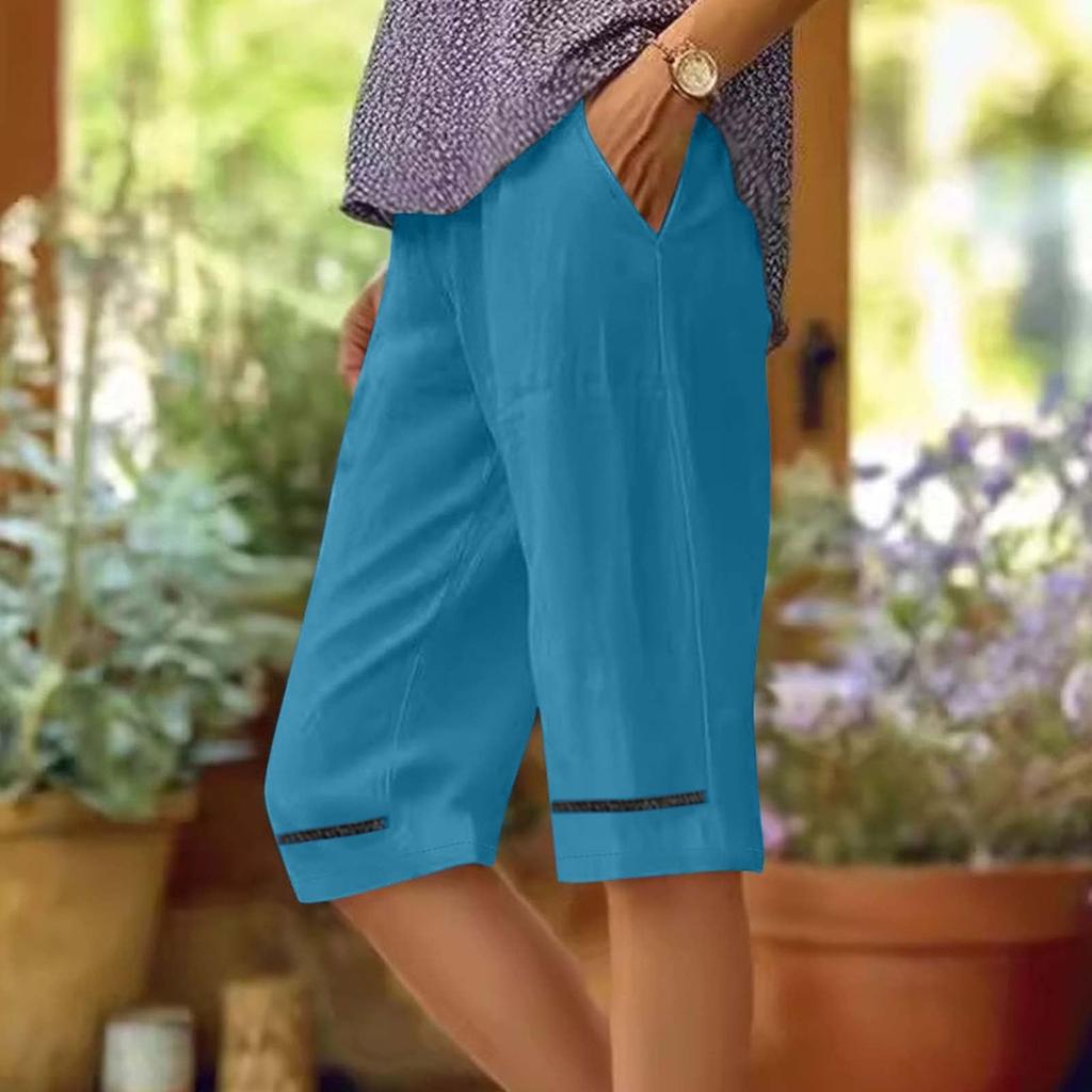Women's Casual Loose Pocket Cotton Linen Elastomer Casual Pants Knee-length Pants