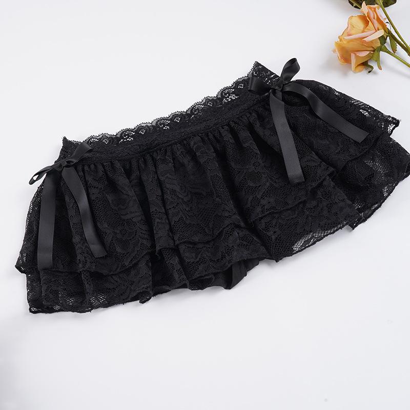 Sweet Girl Lace Patchwork Layered Mini Skirt with Bow - European & American Style