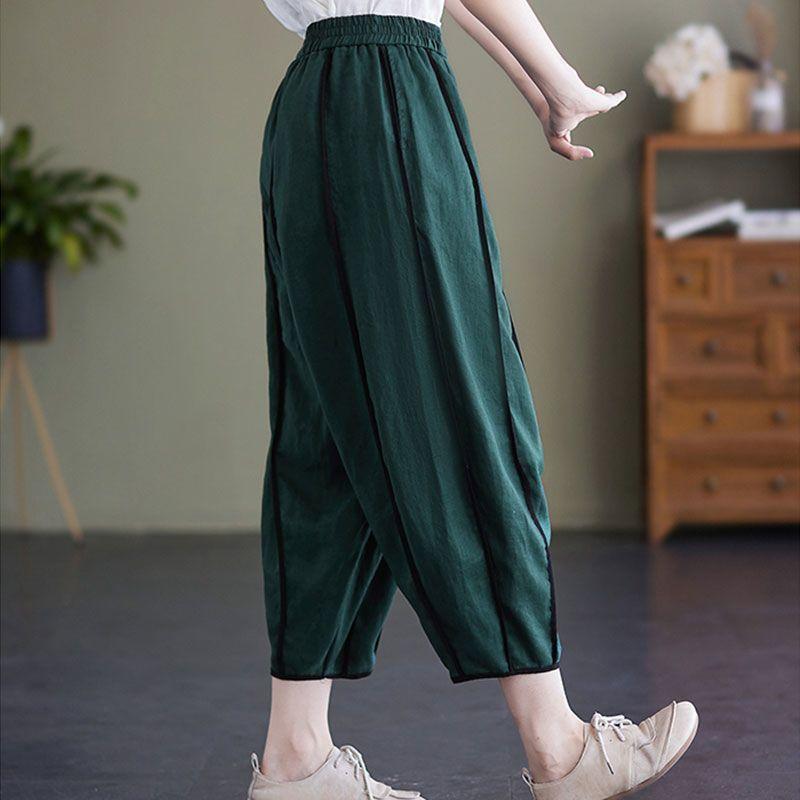 Literary and Art Retro Cotton and Hemp Pants Summer Leisure Women's High Waist Lantern Pants Large Size Nine Fen Haren Pants