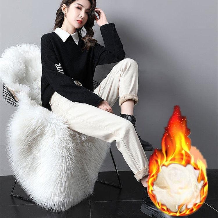 Women's Fleece-Lined Jeans High-Waist Slim Plus Velvet Harem Jeans Autumn and Winter Stretch Skinny Jeans