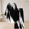 Women Plus Size Two Piece Pants Set Round Neck Long Sleeve Printed High Low Top Wide Leg Pants Black White