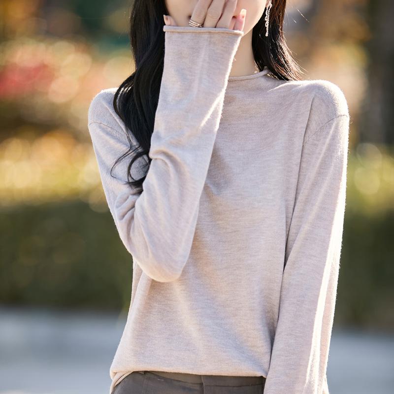 Women's wool pullover Qinghe cashmere 50% silk 50% wool spring and summer wool soft, comfortable and warm