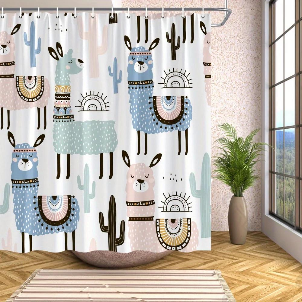 Alpaca Parade Shower Curtain - Colorful Andean Animal Wall Hanging Decorations for Living Room and Bedroom - Weird