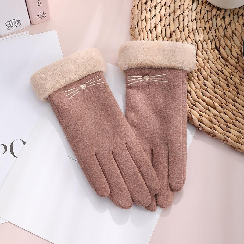 Thermal gloves autumn and winter Gary lady outdoor German velvet thickened velvet imitation rabbit fur mouth gloves