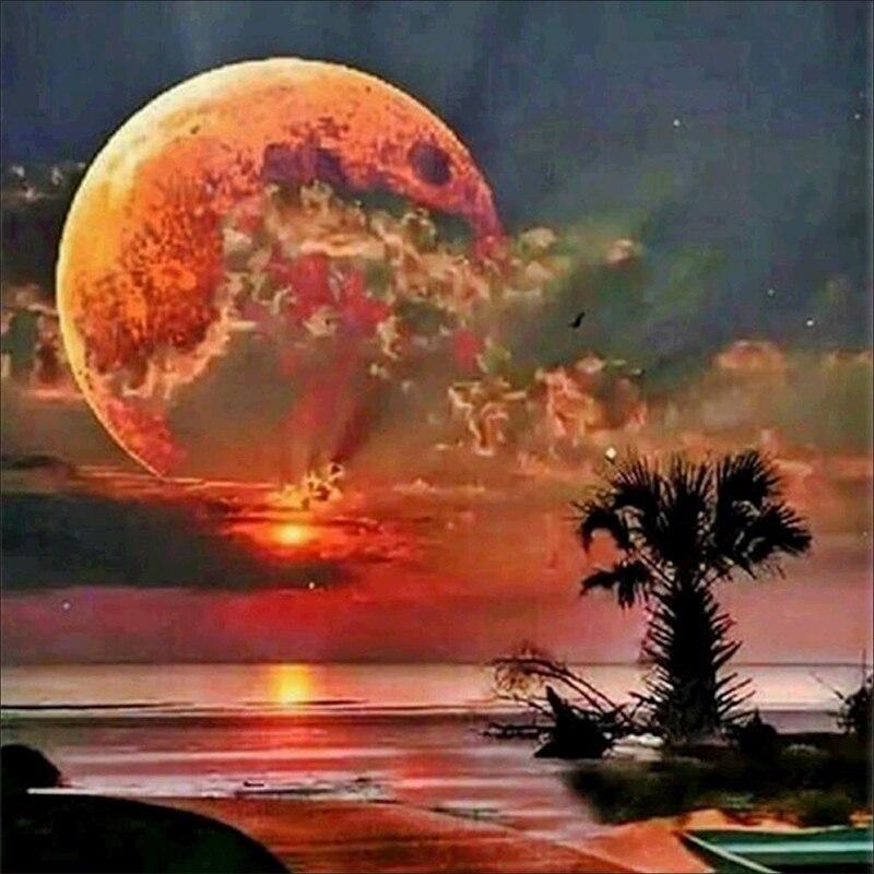 

Алмазная картина «Лунная ночь», 5D «сделай сам», полная дрель, пейзаж, Алмазная вышивка, мозаика, вышивка крестиком, украшение для дома, набор для рукоделия, подарок Full Round 20x20CM