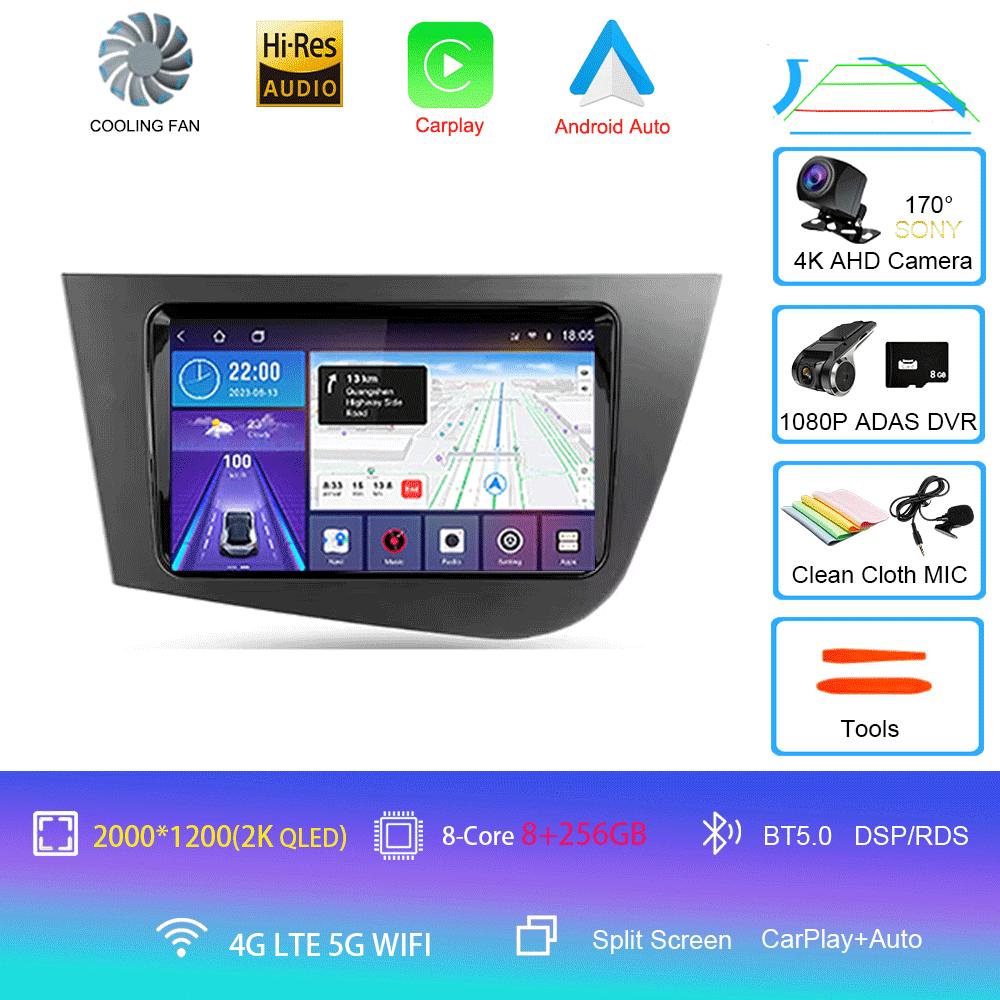Car Radio Android 14 Carplay For Seat Leon 2 MK2 2005 2006 2007 - 2012 Navigation GPS Multimedia Player WiFi+4G Stereo BT 2 DIN