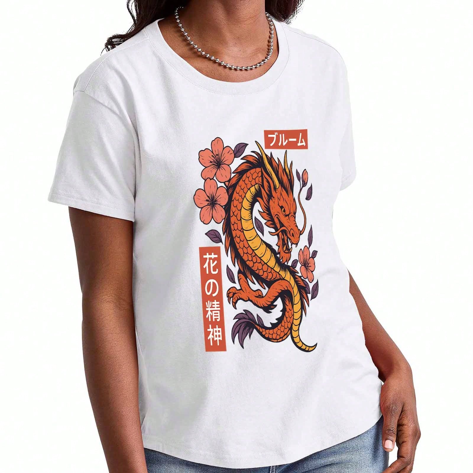 Dragon Head Ladies Cotton T Shirt, Pure Cotton Premium Print,Durable,Casual And Stylish, Red Dragon Head Graphic Tee,Traditional Chinese Dragon Patter S разноцветный