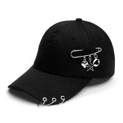 Punk Gothic Hip Hop Baseball Cap mit Pin-Ringen JK Korean Black Cotton Snapback Visierhüte Männer Frauen Hip Hop Dad Trucker Caps