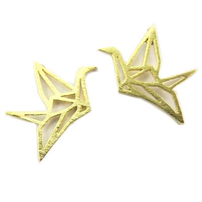 [P8202] - Handmade Gold 'Origami' (bird) Earrings - 15x11 Mm