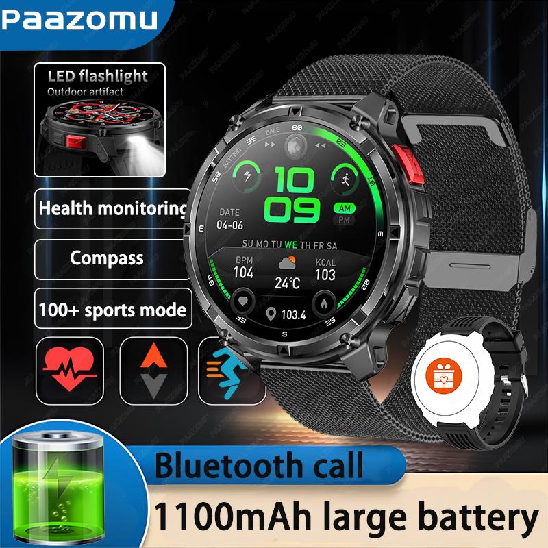 New Outdoor Smart Watch 1.7 ” 1100mAh Large Battery IP68 Waterproof LED Flashlight Bluetooth Call Sports Men Fitness Bracel