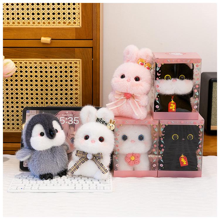 Charming Scented Mini Cat Rabbit Plush Keychain Ornament for Desk Decompression
