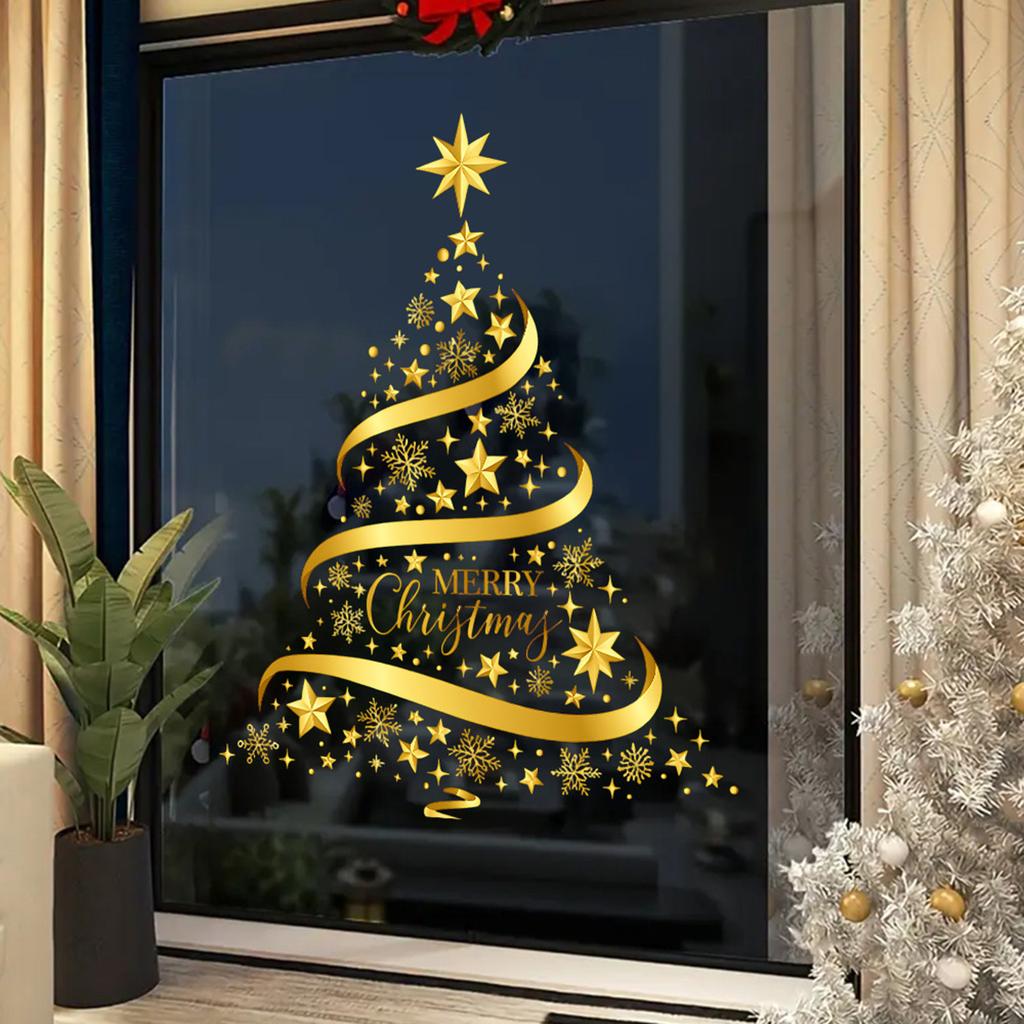 Christmas Window Clings Ball Pine Needle Window Decal Static Window Stickers Christmas Decorations for Holiday Party