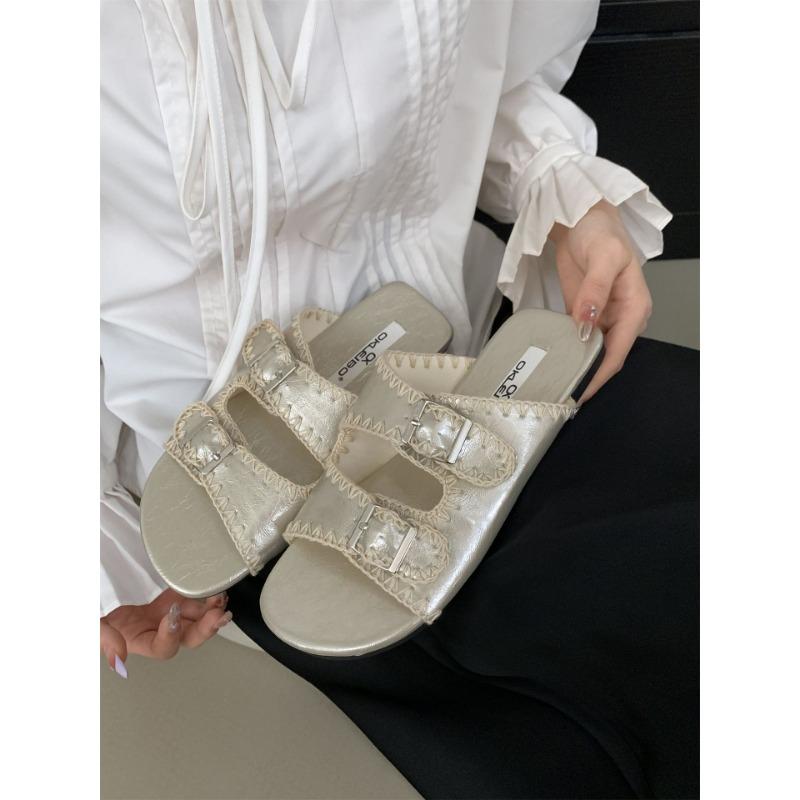 

Повседневная обувь Простые цельные плоские сандалии Новые женские полушлепанцы 40 шампанского