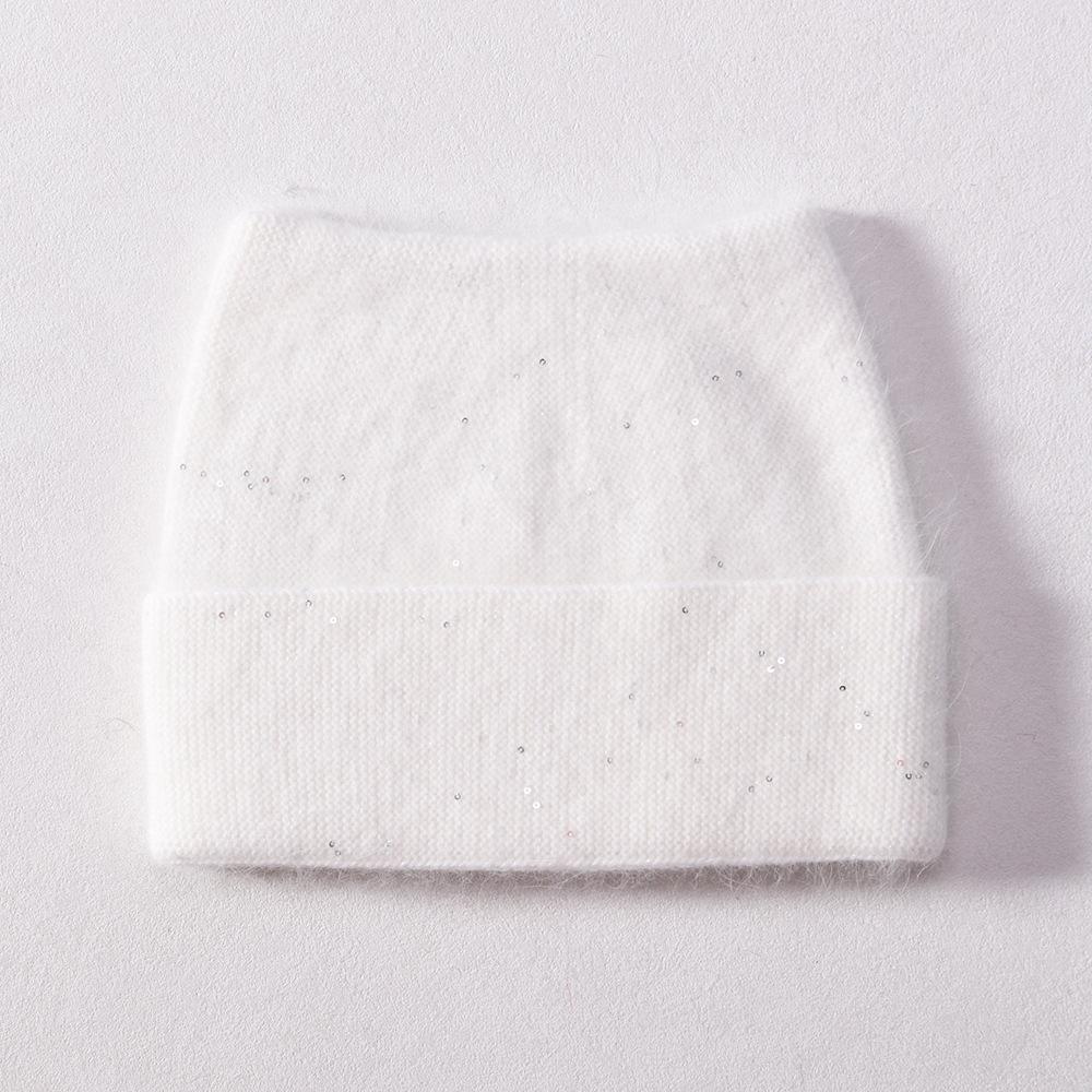Autumn and winter new solid color cat ear angora long rabbit hair with small sequins warm wool hat knitted hat