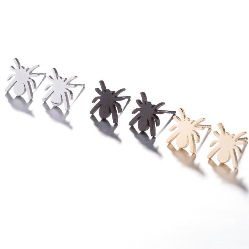 18K Gold-Plated Stainless Steel Spider Stud Earrings - Halloween Insect Design