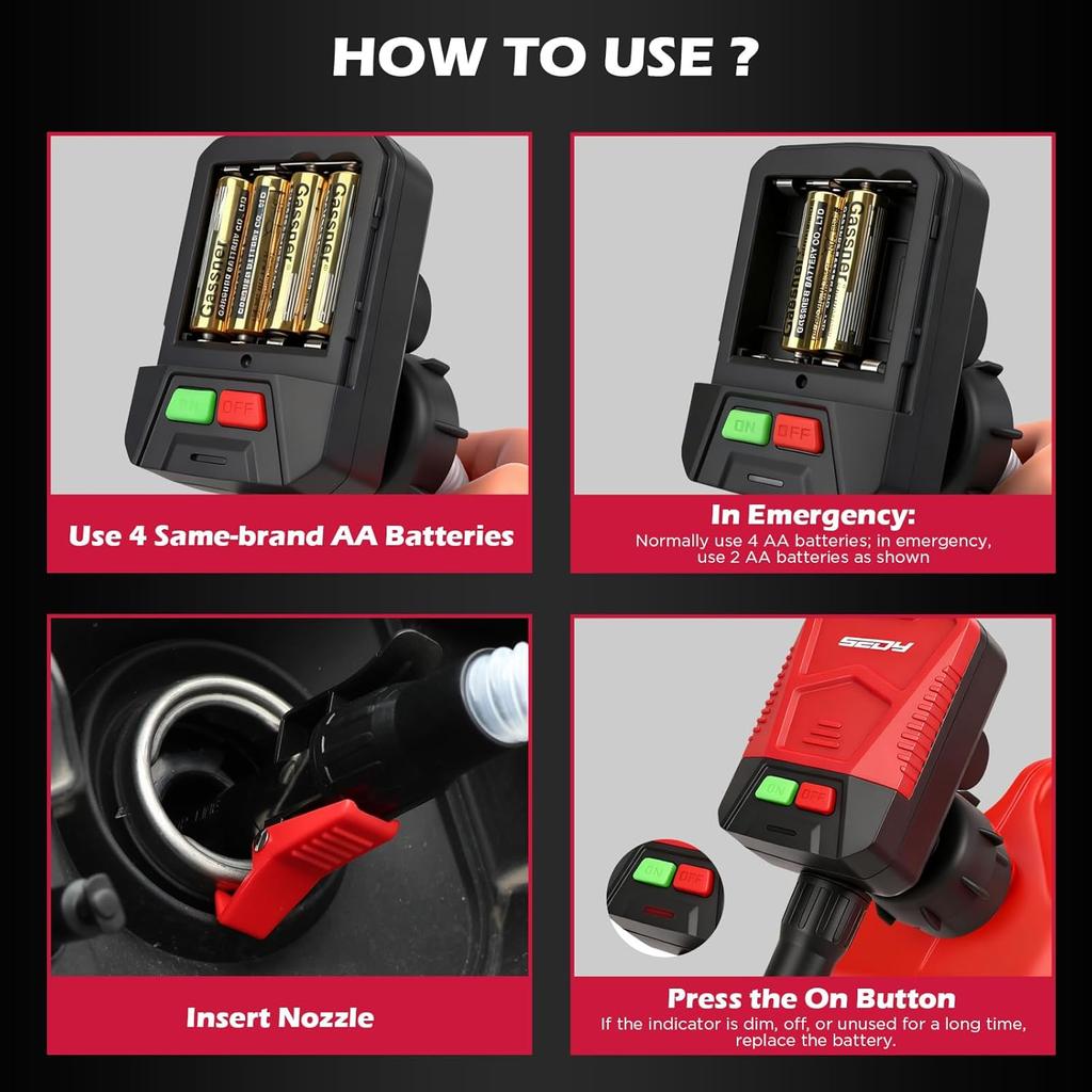 Automatic Fuel Transfer Pump With Auto-Stop Sensor(3.2 GPM), Battery Operated Gas Can Pump With 3 Can Adapters, Extra Long Hose, Portable Fuel Pump