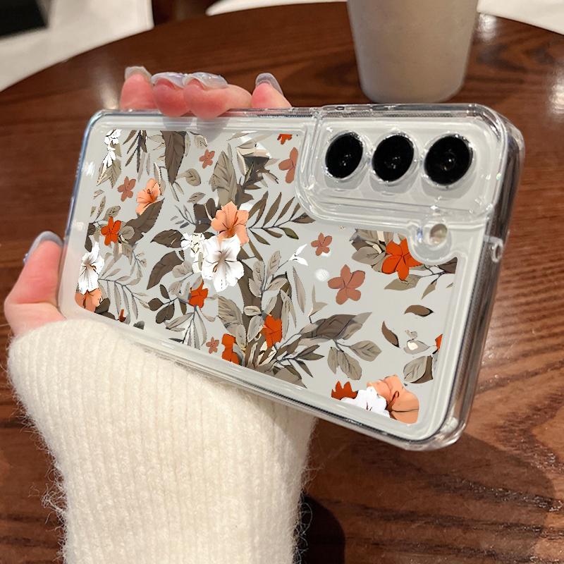 

Чехол с цветочным принтом для Samsung S25 S24 S22 Ultra Plus S23 S21 Fe A55 A54 A53 A35 A15 A56, прозрачный защитный силиконовый мягкий тонкий чехол для линз Samsung S24 Ultra